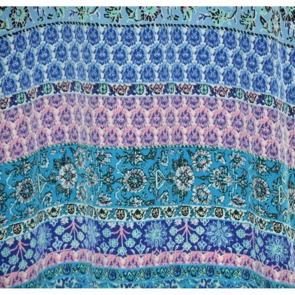 Liberty Love Blue Floral Cardigan Kimono Jacket Size L Long Fringe Festival Boho - Picture 11 of 14